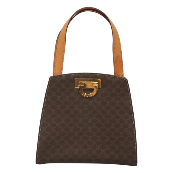 CELINE Macadam Canvas Hand Bag PVC Leather 2way Brown Gold Auth MX358