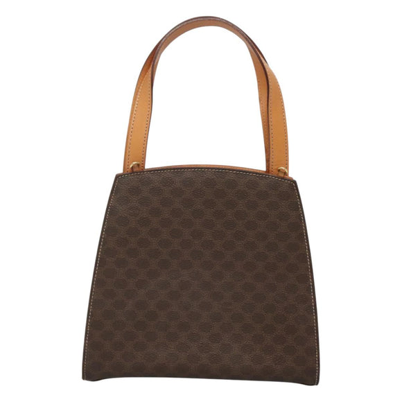 CELINE Macadam Canvas Hand Bag PVC Leather 2way Brown Gold Auth MX358