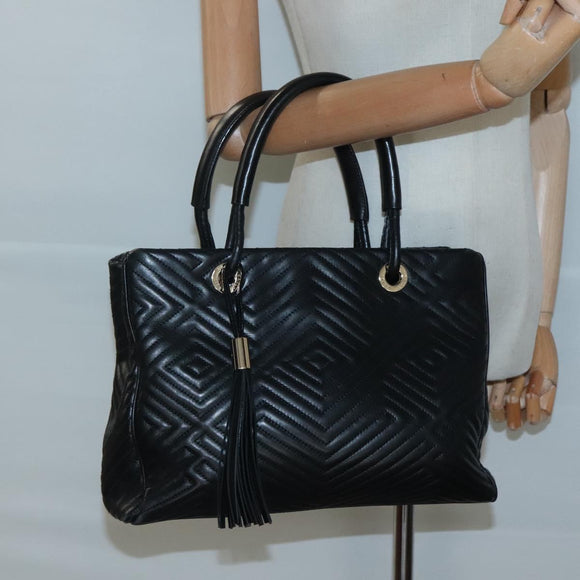 BALLY Hand Bag Leather Black Gold Auth MX364