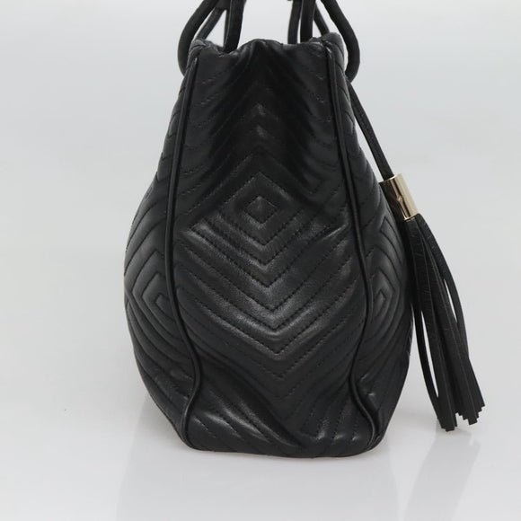 BALLY Hand Bag Leather Black Gold Auth MX364