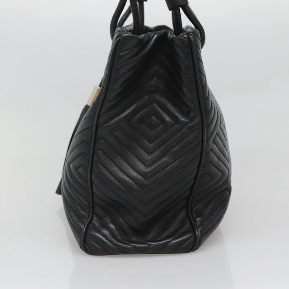 BALLY Hand Bag Leather Black Gold Auth MX364