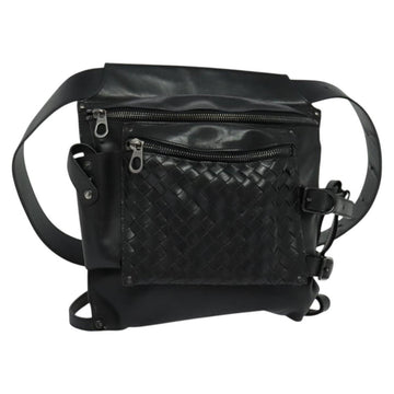 BOTTEGA VENETA INTRECCIATO Waist bag Leather Black Auth MX365