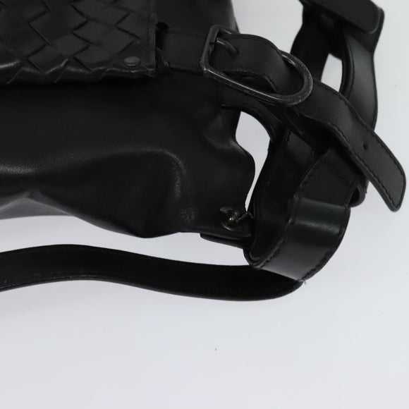 BOTTEGA VENETA INTRECCIATO Waist bag Leather Black Auth MX365