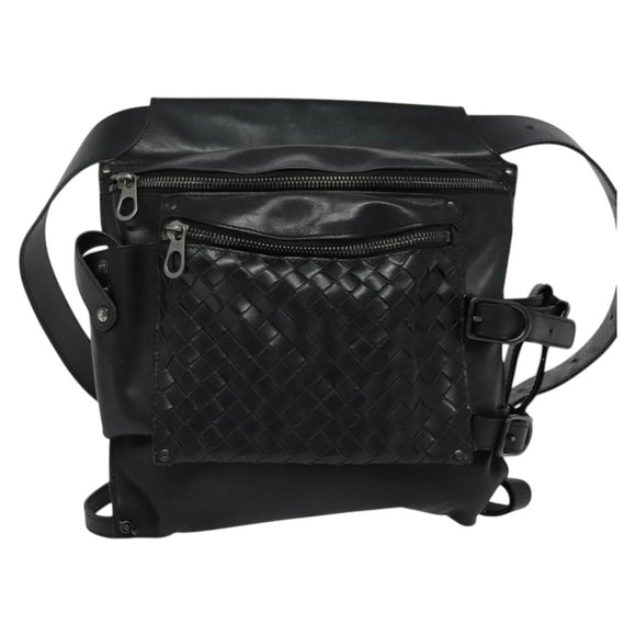 BOTTEGA VENETA INTRECCIATO Waist bag Leather Black Auth MX365