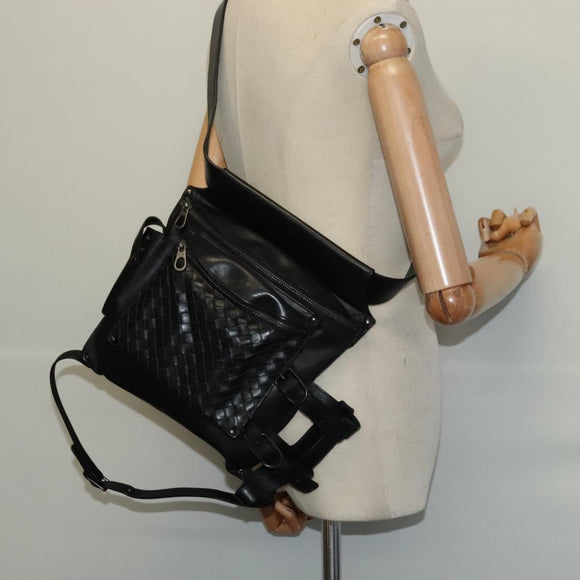 BOTTEGA VENETA INTRECCIATO Waist bag Leather Black Auth MX365