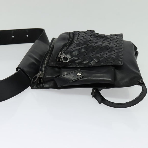 BOTTEGA VENETA INTRECCIATO Waist bag Leather Black Auth MX365