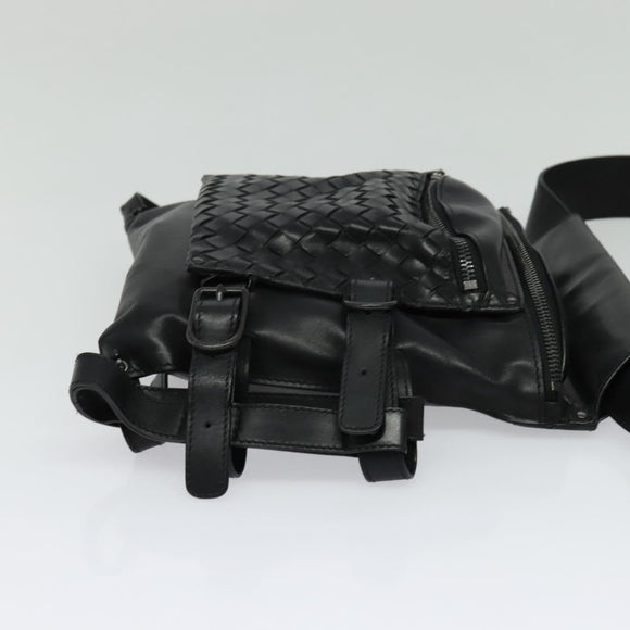 BOTTEGA VENETA INTRECCIATO Waist bag Leather Black Auth MX365