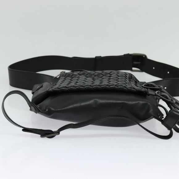 BOTTEGA VENETA INTRECCIATO Waist bag Leather Black Auth MX365
