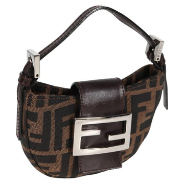 FENDI Zucca Canvas Mini Croissant Hand Bag Black Brown Silver Auth MX391V