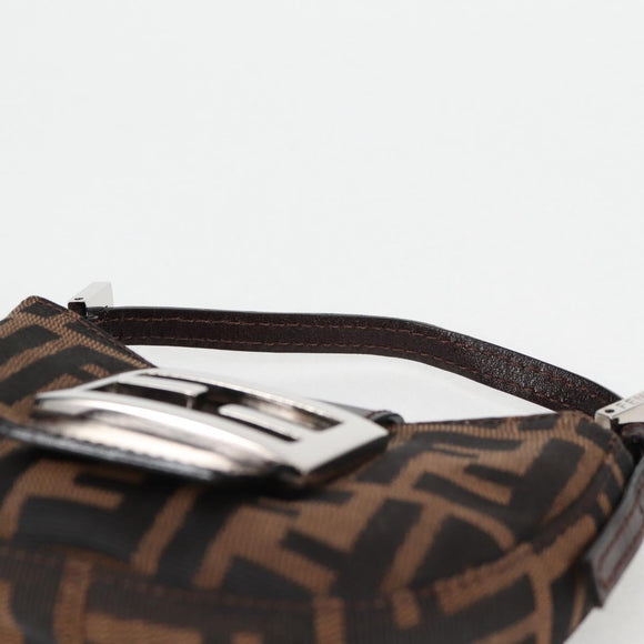 FENDI Zucca Canvas Mini Croissant Hand Bag Black Brown Silver Auth MX391V