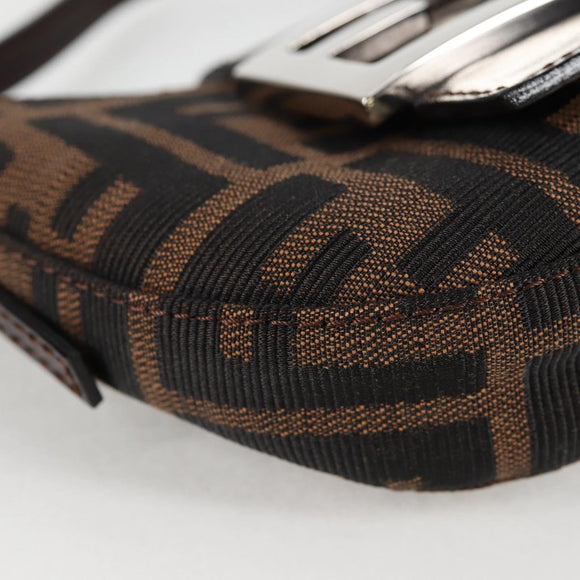 FENDI Zucca Canvas Mini Croissant Hand Bag Black Brown Silver Auth MX391V