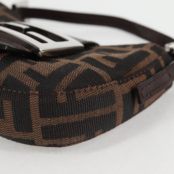 FENDI Zucca Canvas Mini Croissant Hand Bag Black Brown Silver Auth MX391V