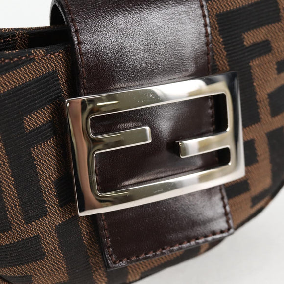 FENDI Zucca Canvas Mini Croissant Hand Bag Black Brown Silver Auth MX391V
