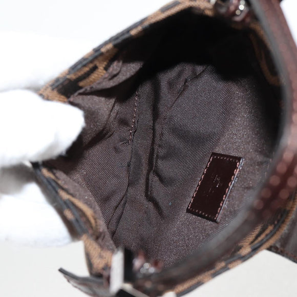 FENDI Zucca Canvas Mini Croissant Hand Bag Black Brown Silver Auth MX391V