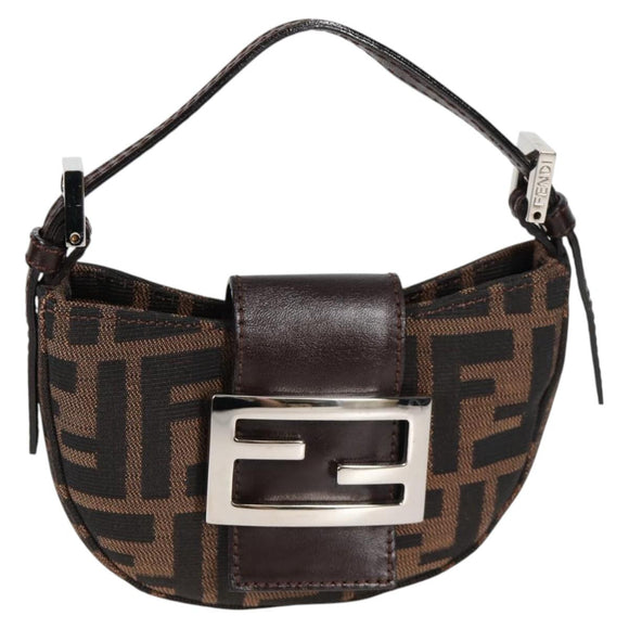 FENDI Zucca Canvas Mini Croissant Hand Bag Black Brown Silver Auth MX391V