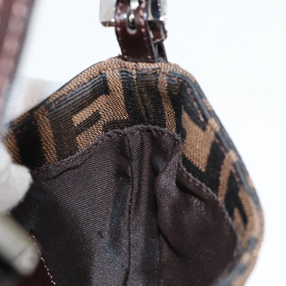 FENDI Zucca Canvas Mini Croissant Hand Bag Black Brown Silver Auth MX391V