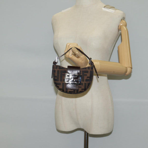 FENDI Zucca Canvas Mini Croissant Hand Bag Black Brown Silver Auth MX391V