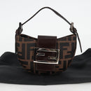 FENDI Zucca Canvas Mini Croissant Hand Bag Black Brown Silver Auth MX391V-12