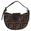 FENDI Zucca Canvas Mini Croissant Hand Bag Black Brown Silver Auth MX391V-2