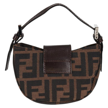 FENDI Zucca Canvas Mini Croissant Hand Bag Black Brown Silver Auth MX391V - 0