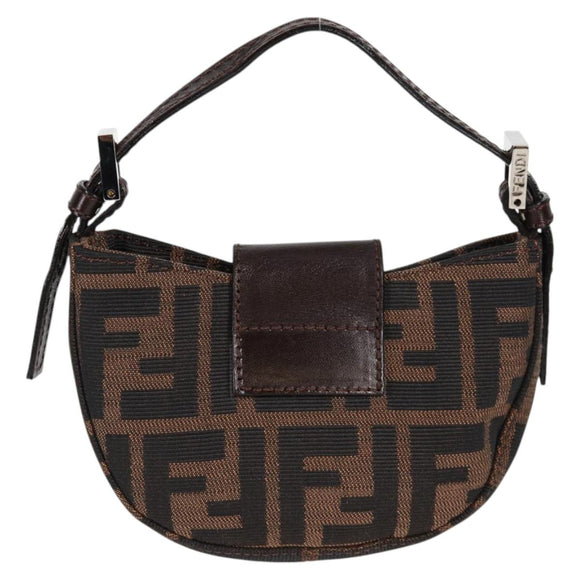 FENDI Zucca Canvas Mini Croissant Hand Bag Black Brown Silver Auth MX391V