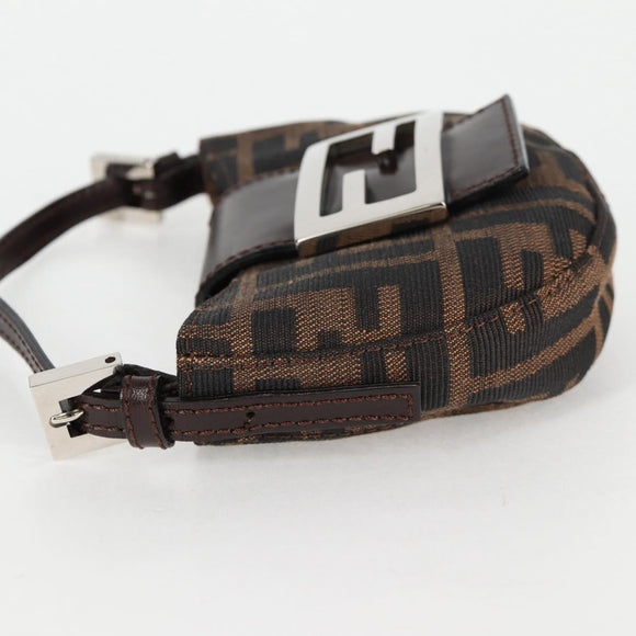 FENDI Zucca Canvas Mini Croissant Hand Bag Black Brown Silver Auth MX391V
