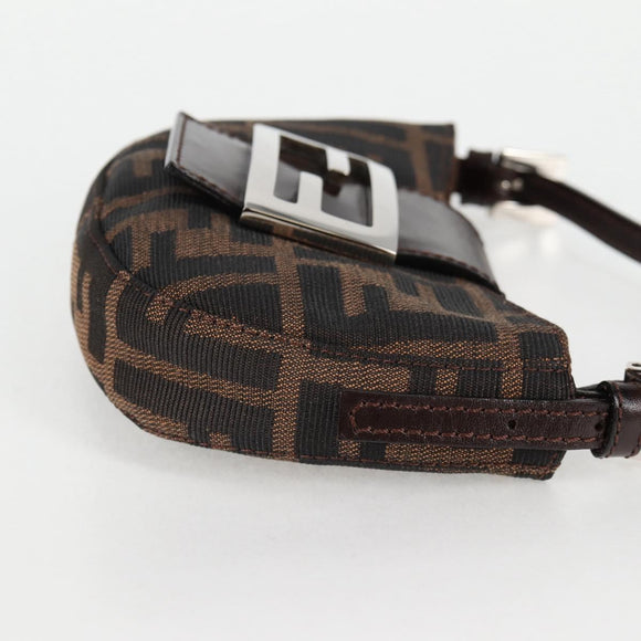 FENDI Zucca Canvas Mini Croissant Hand Bag Black Brown Silver Auth MX391V