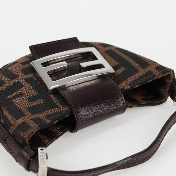 FENDI Zucca Canvas Mini Croissant Hand Bag Black Brown Silver Auth MX391V