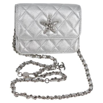 CHANEL Matelasse Chain Shoulder Bag Leather Silver CC Auth MX400AM
