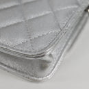 CHANEL Matelasse Chain Shoulder Bag Leather Silver CC Auth MX400AM-19