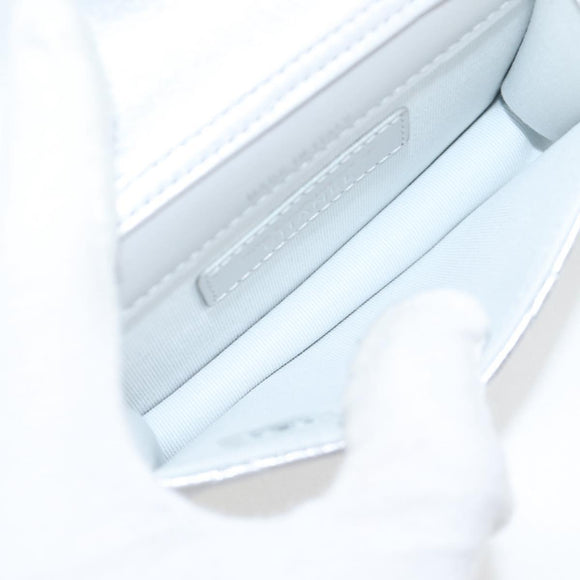 CHANEL Matelasse Chain Shoulder Bag Leather Silver CC Auth MX400AM