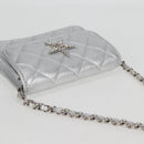 CHANEL Matelasse Chain Shoulder Bag Leather Silver CC Auth MX400AM-6