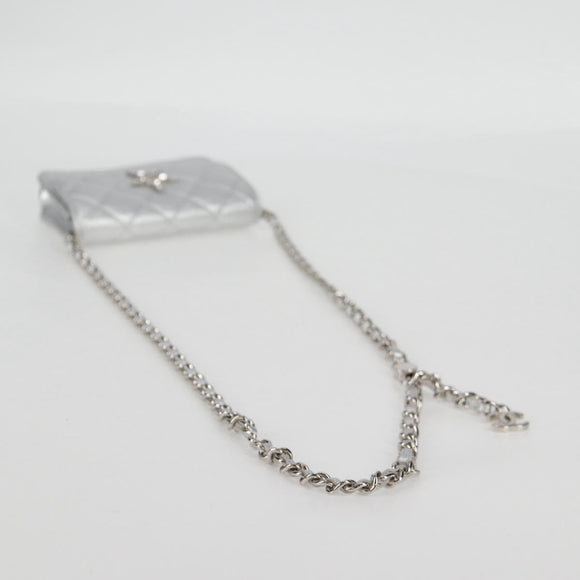 CHANEL Matelasse Chain Shoulder Bag Leather Silver CC Auth MX400AM