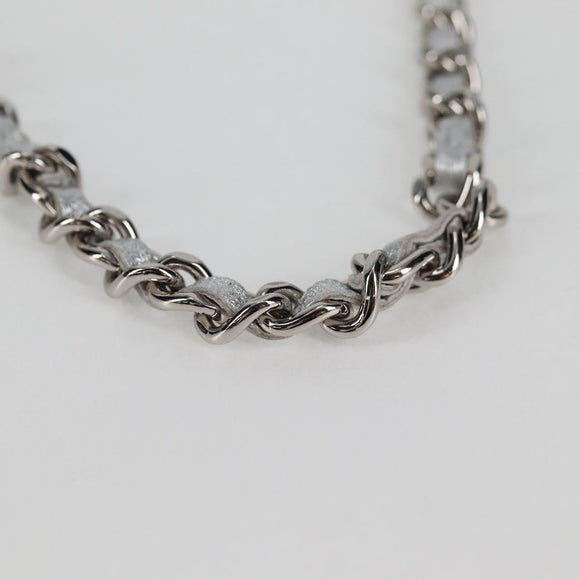 CHANEL Matelasse Chain Shoulder Bag Leather Silver CC Auth MX400AM