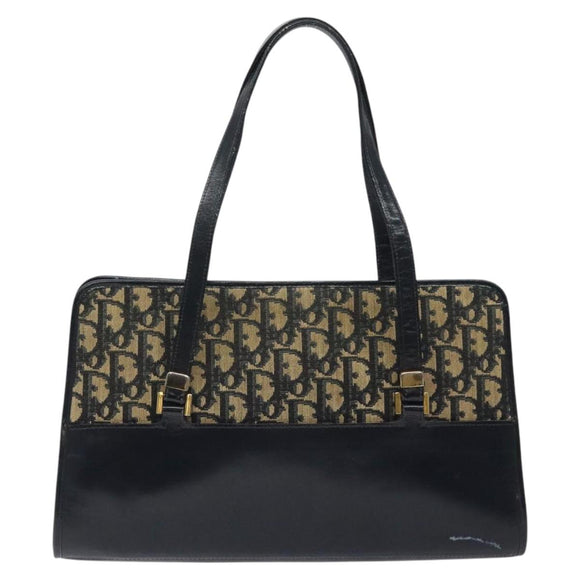 Christian Dior Trotter Canvas Hand Bag Navy Gold Auth MX415