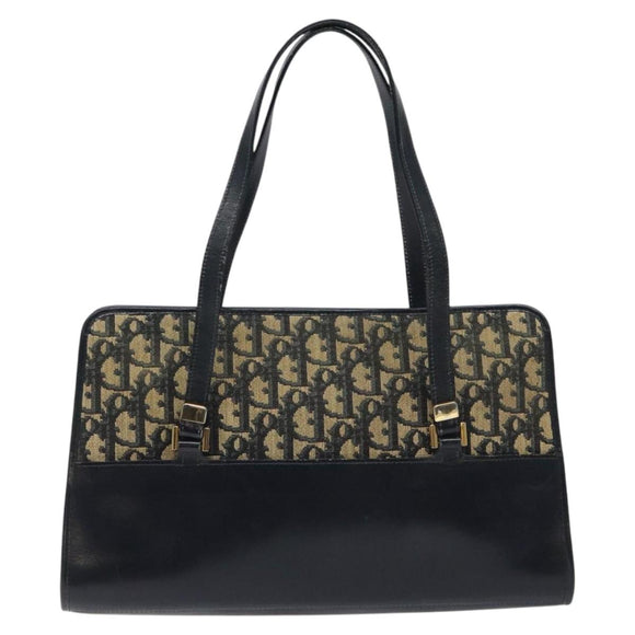 Christian Dior Trotter Canvas Hand Bag Navy Gold Auth MX415