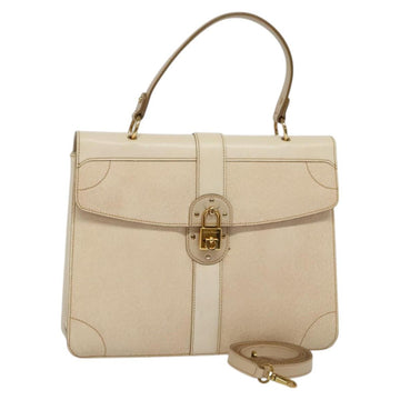 Salvatore Ferragamo Gancini Hand Bag Leather 2way Beige Gold Auth MX417