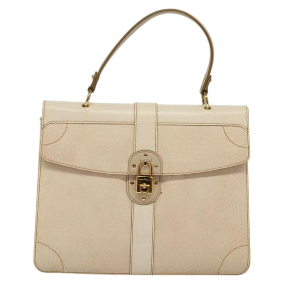 Salvatore Ferragamo Gancini Hand Bag Leather 2way Beige Gold Auth MX417