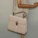 Salvatore Ferragamo Gancini Hand Bag Leather 2way Beige Gold Auth MX417-23