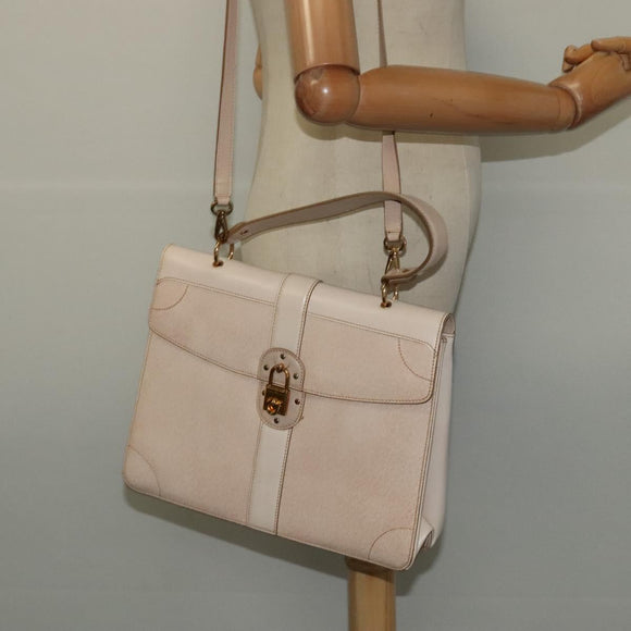 Salvatore Ferragamo Gancini Hand Bag Leather 2way Beige Gold Auth MX417