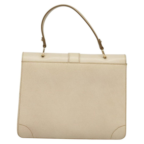 Salvatore Ferragamo Gancini Hand Bag Leather 2way Beige Gold Auth MX417