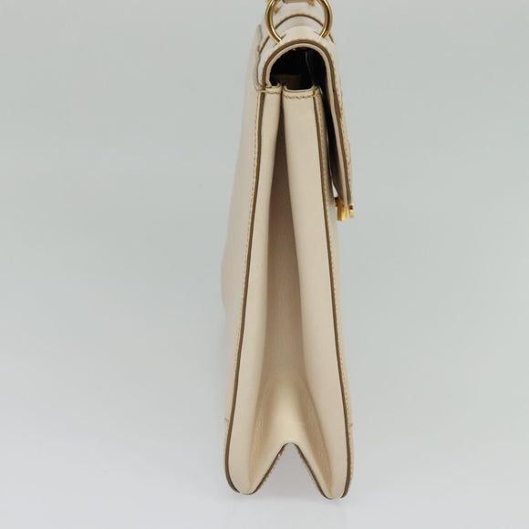 Salvatore Ferragamo Gancini Hand Bag Leather 2way Beige Gold Auth MX417