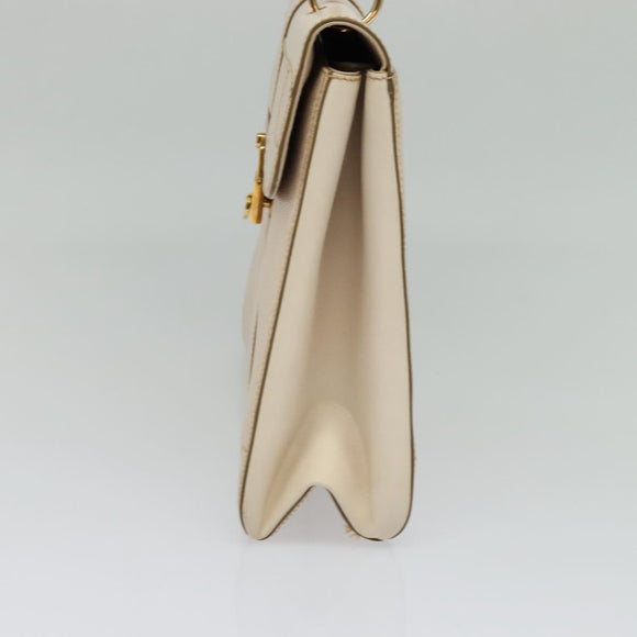 Salvatore Ferragamo Gancini Hand Bag Leather 2way Beige Gold Auth MX417