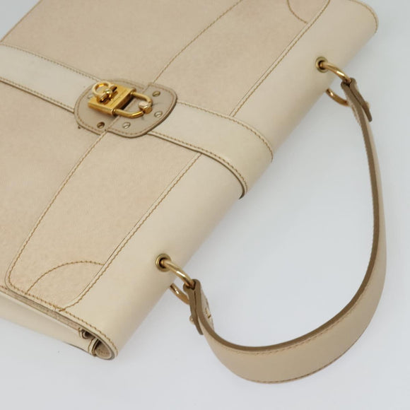 Salvatore Ferragamo Gancini Hand Bag Leather 2way Beige Gold Auth MX417