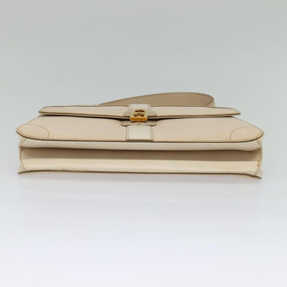Salvatore Ferragamo Gancini Hand Bag Leather 2way Beige Gold Auth MX417