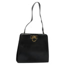 Salvatore Ferragamo Gancini Shoulder Bag Leather Black Gold Auth MX418-1