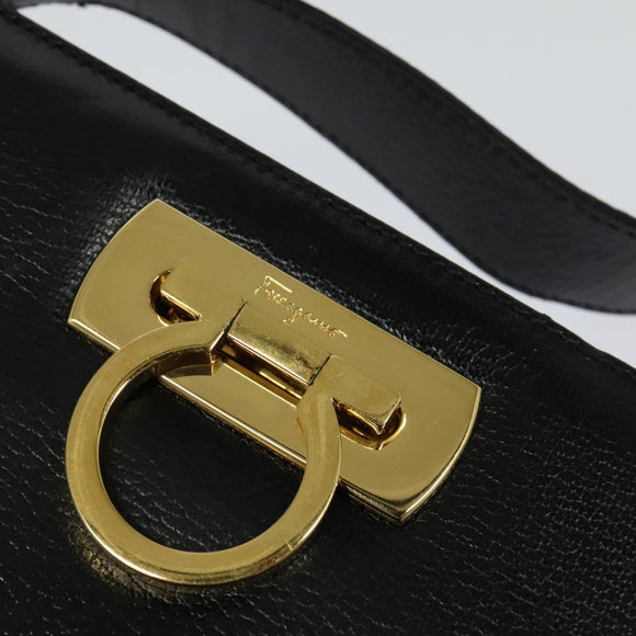 Salvatore Ferragamo Gancini Shoulder Bag Leather Black Gold Auth MX418