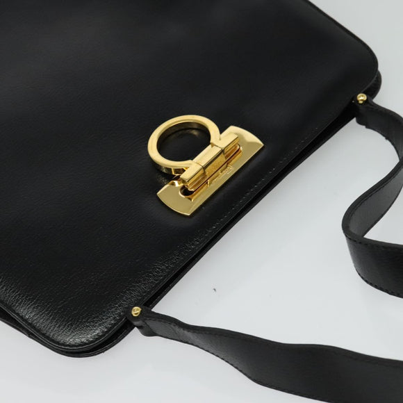 Salvatore Ferragamo Gancini Shoulder Bag Leather Black Gold Auth MX418