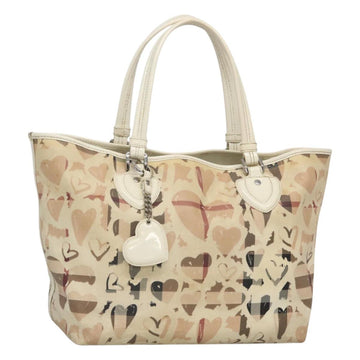 BURBERRY Nova Check Tote Bag PVC Ivory Silver Auth MX420