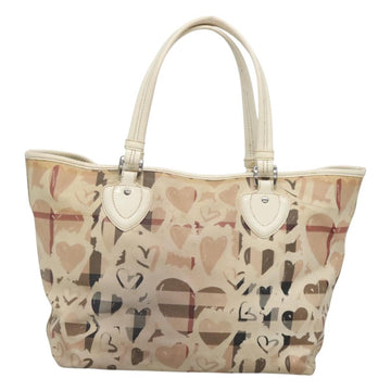 BURBERRY Nova Check Tote Bag PVC Ivory Silver Auth MX420 - 0